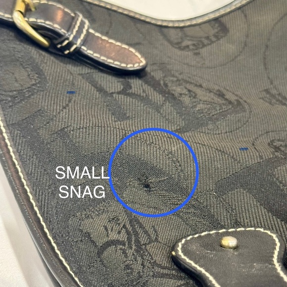 LRL Lauren Ralph Lauren Black Shoulder Bag Signature Logo Canvas Buckles Flawed - Picture 11 of 13